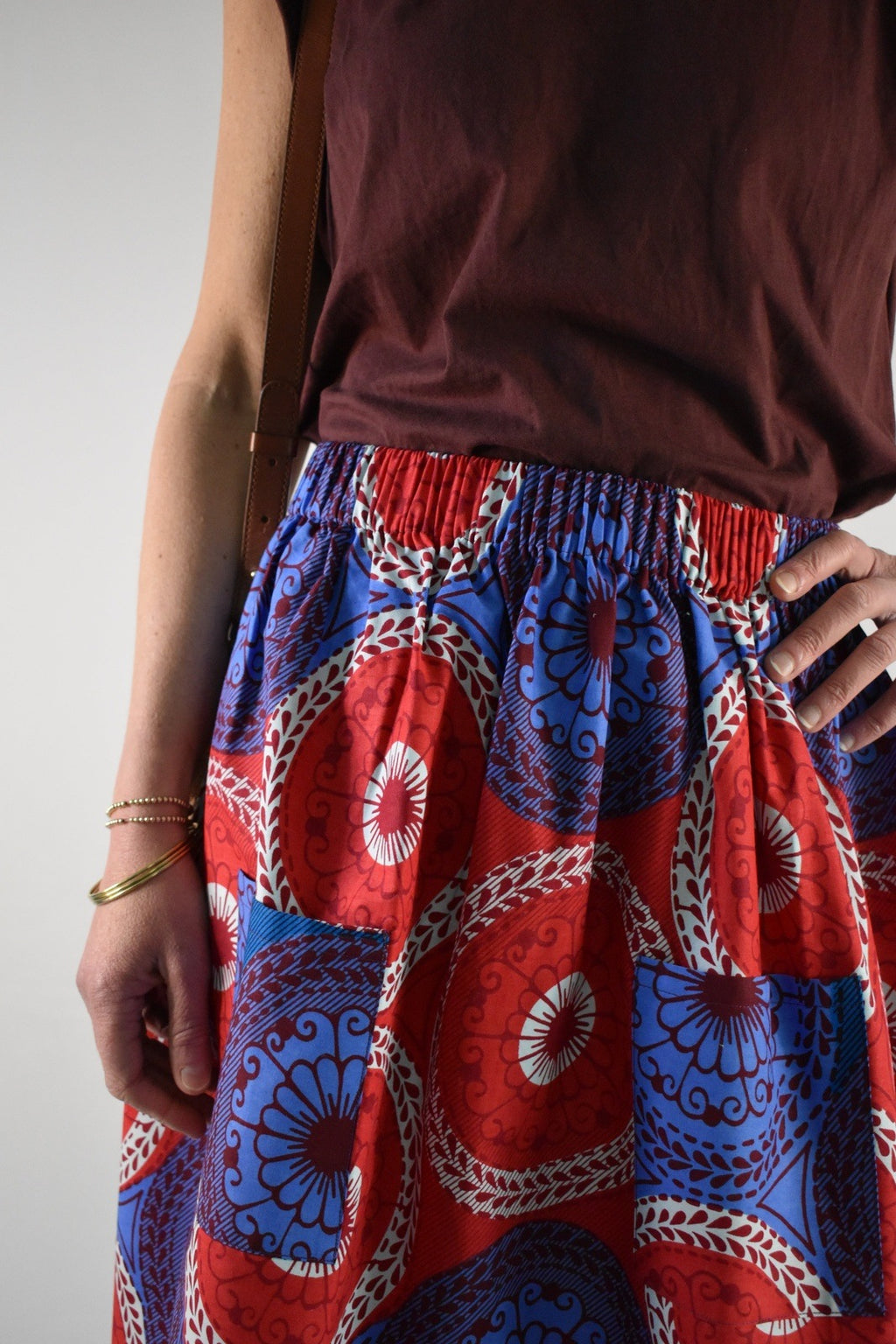 Lilac & Raspberry Elastic Waist Midi Skirt