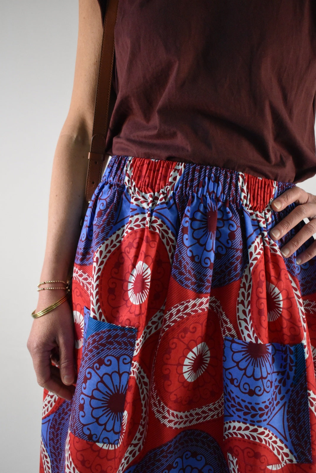 Lilac & Rapsberry Elastic Waist Midi Skirt