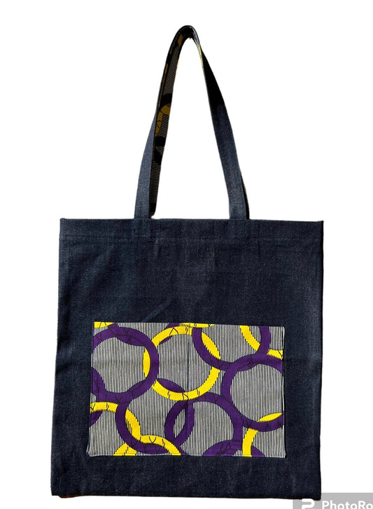 Denim Tote Bag with African Print 