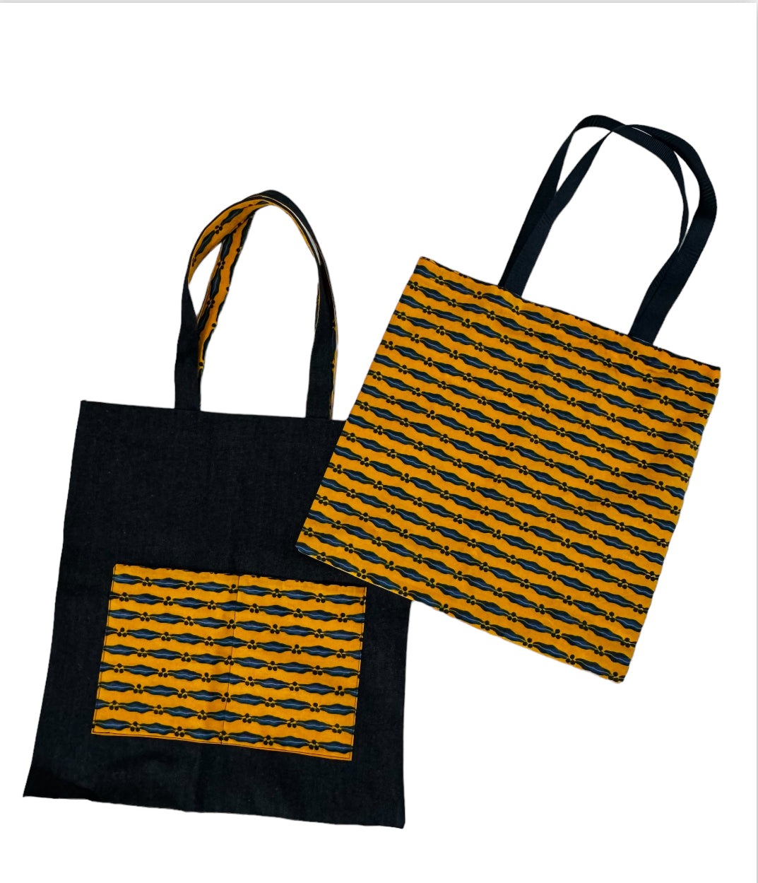 Yellow African Print denim tote bag