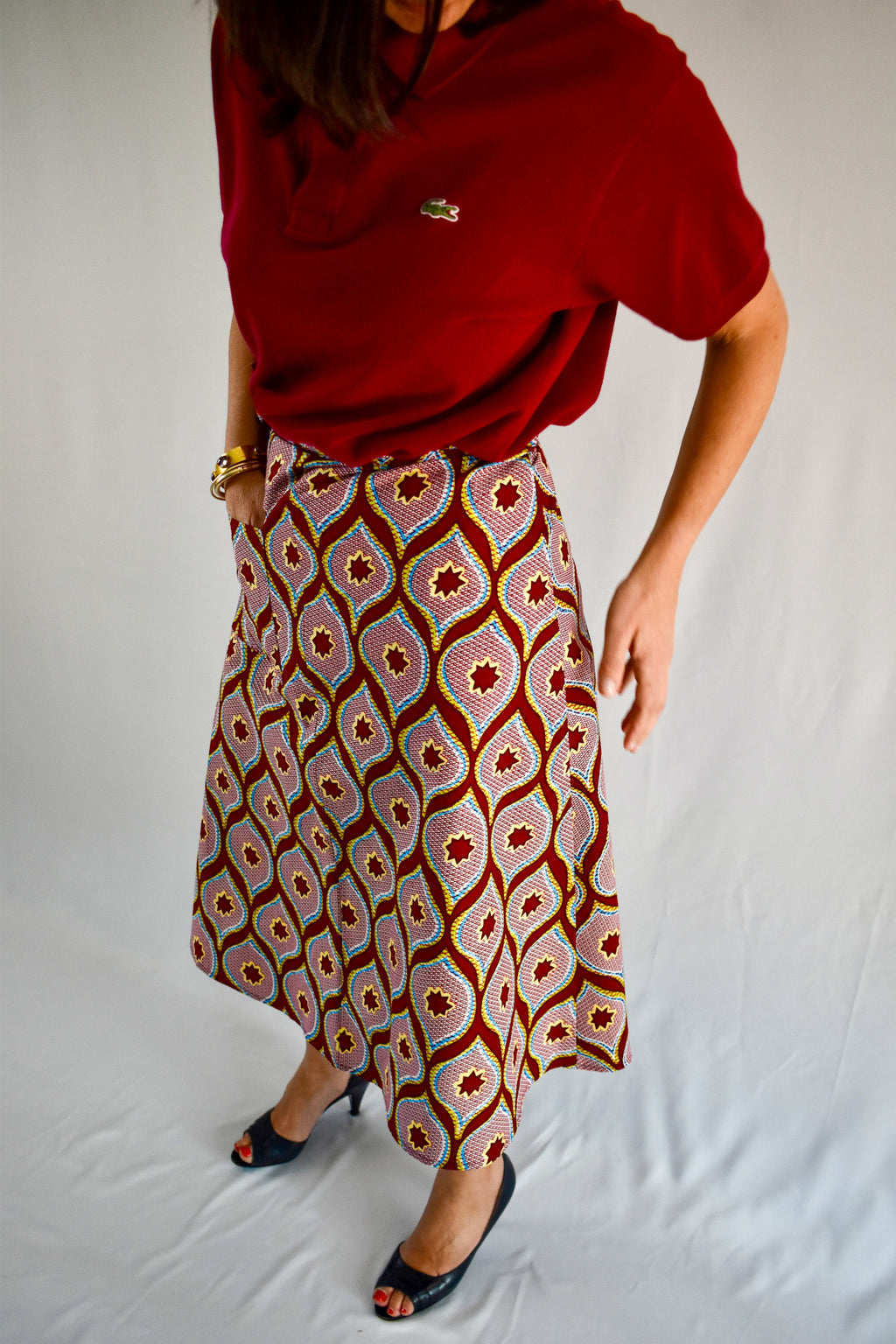Aline Handmade Pink Stars Midi Wrap Skirt onsēm