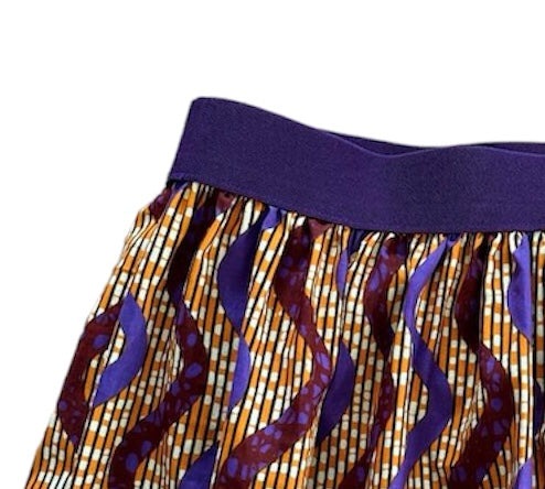 Orange & Lilac Ribbon African Print Elastic Waist Mini Skirt