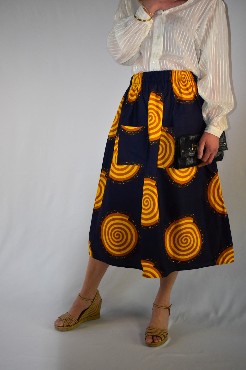 Van Gogh Sunflowers Elastic Waist Midi Skirt