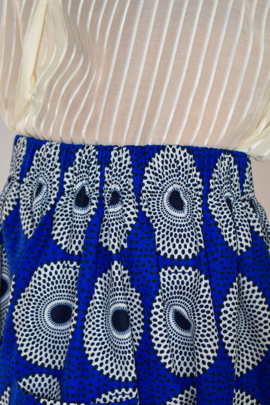 Bright Blue African Print Midi Elastic Waist Skirt
