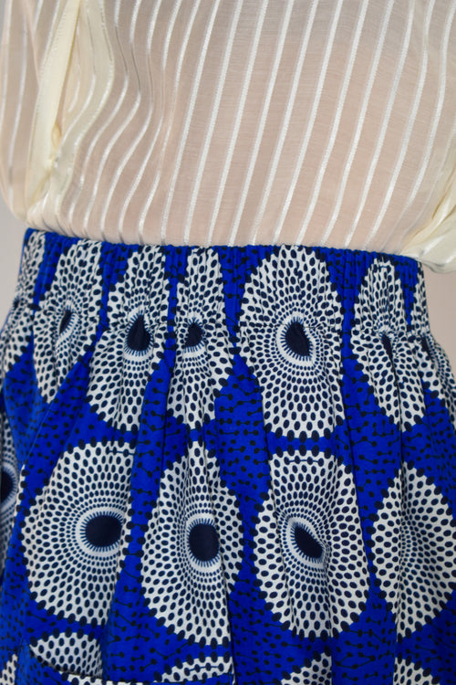 Bright Blue African Print Midi Elastic Waist Skirt