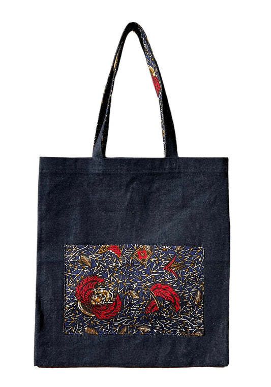 Denim Tote Bag with African Print 