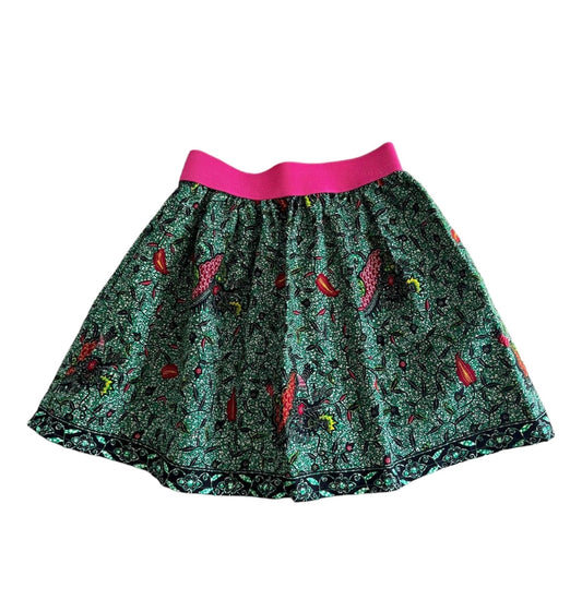 Green Dragon Elastic Waist Mini Skirt with Hot Pink Waistband African Print