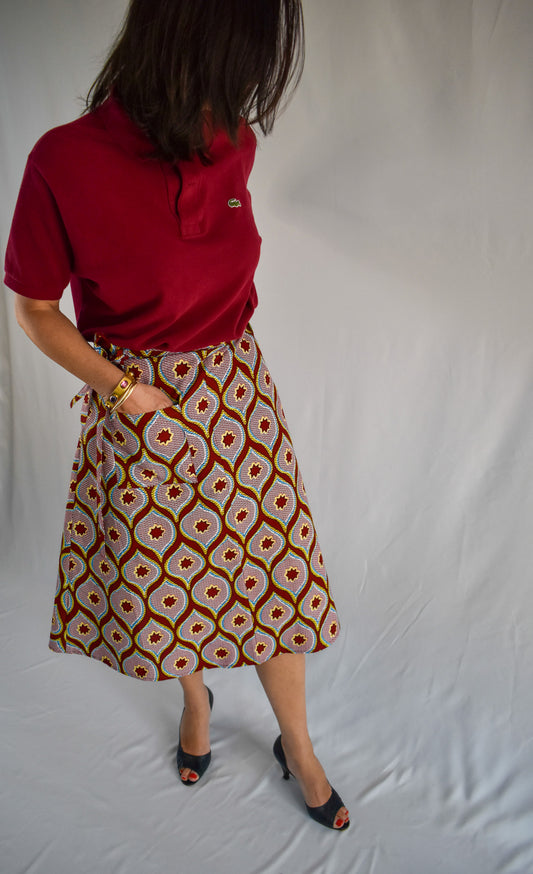  African Print Pink Stars Midi Wrap Skirt