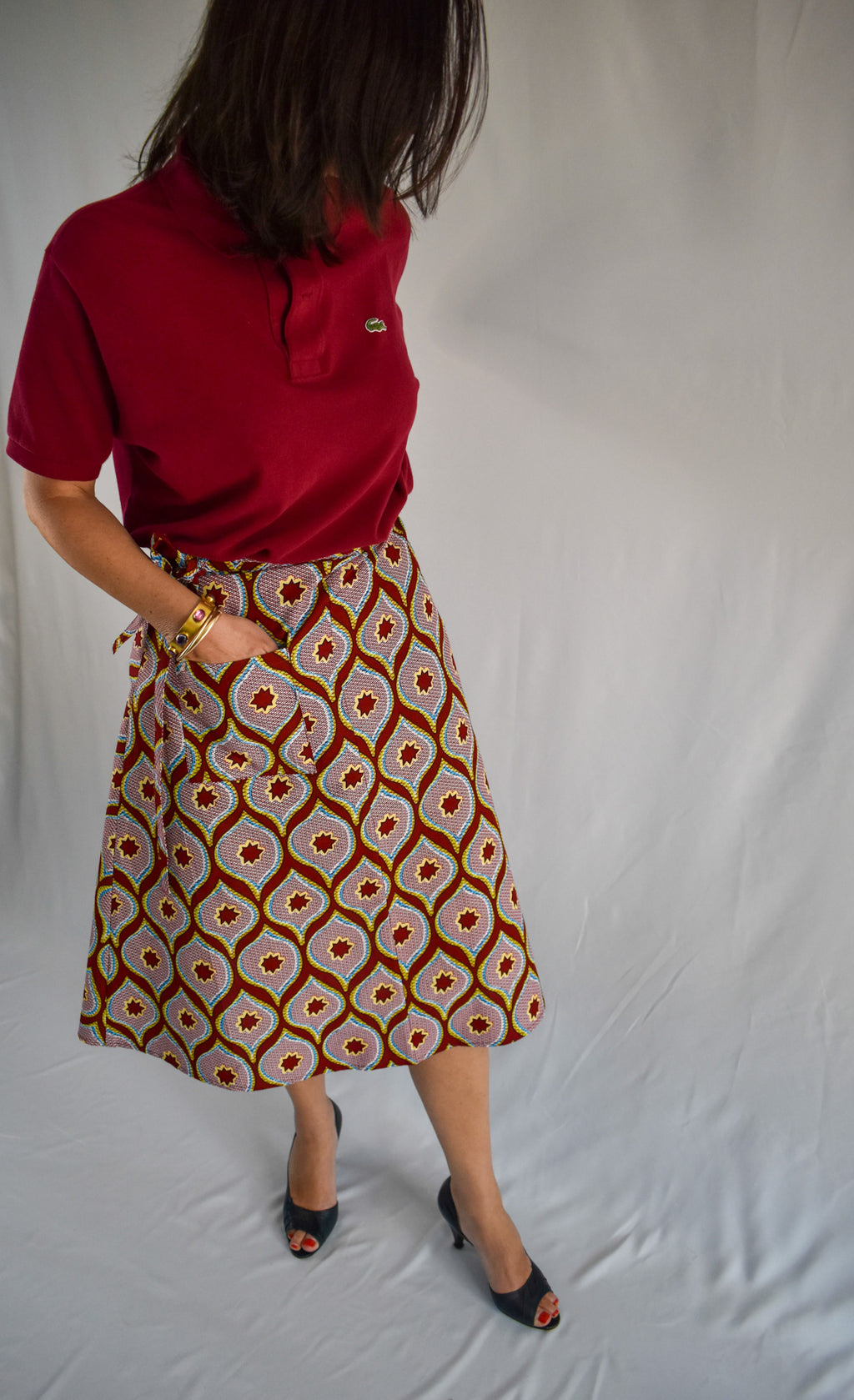Aline Handmade Pink Stars Midi Wrap Skirt onsēm
