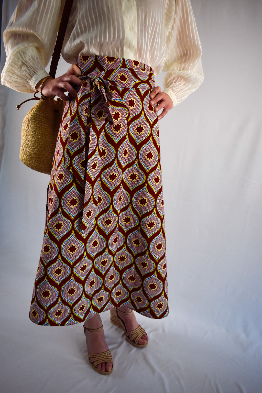 African Print Pink Stars Long Wrap Skirt