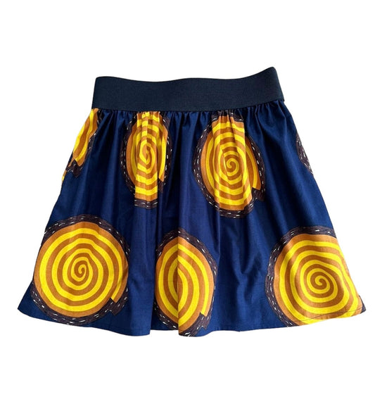 African Print Mini Skirt Blue and Yellow