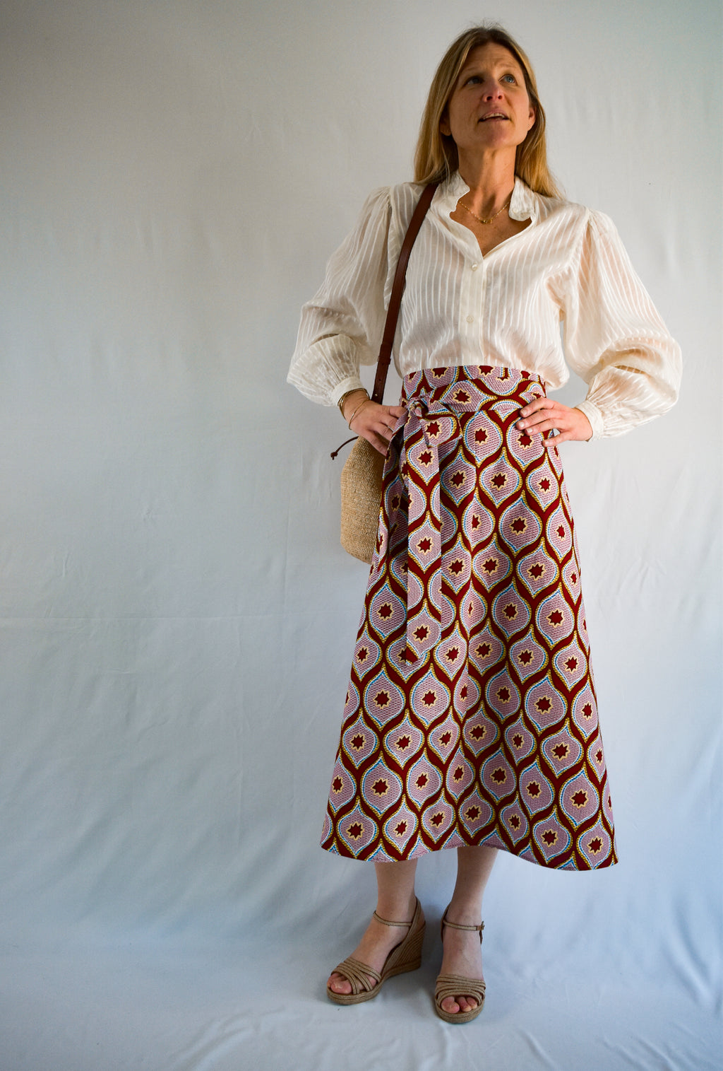 African Print Pink Stars Long Wrap Skirt