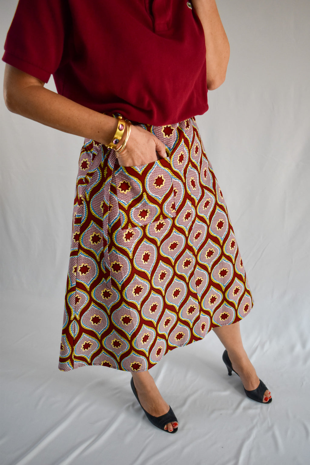Aline Handmade Pink Stars Midi Wrap Skirt onsēm