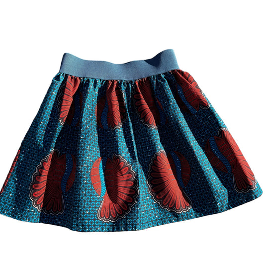 Red and Blue African Print Mini Skirt