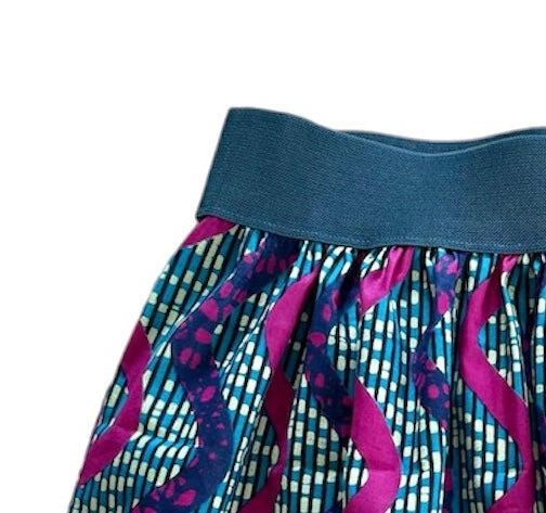Purple and Pink African print Elastic Waist Mini Skirt