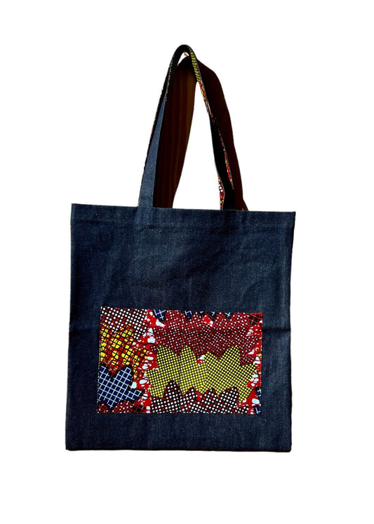 Color Mix - Denim & African Fabric Tote Bag
