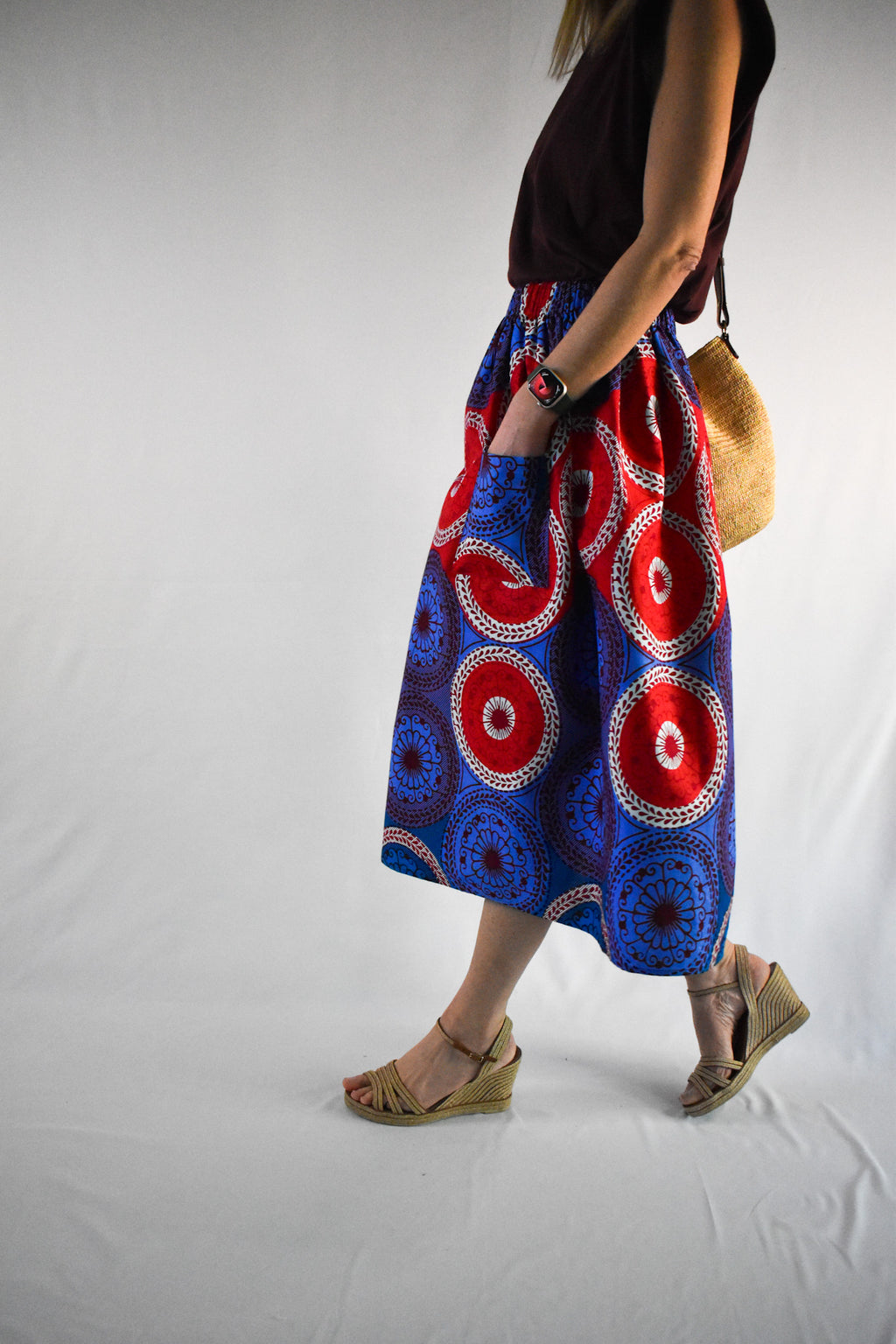 Lilac & Raspberry Elastic Waist Midi Skirt