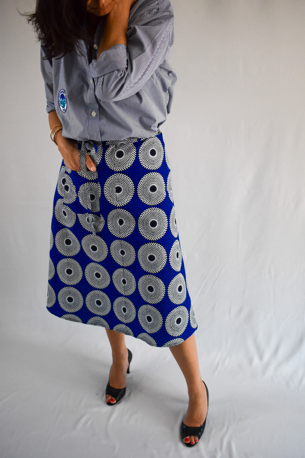 Aline Handmade Bright Blue Midi Wrap Skirt onsēm