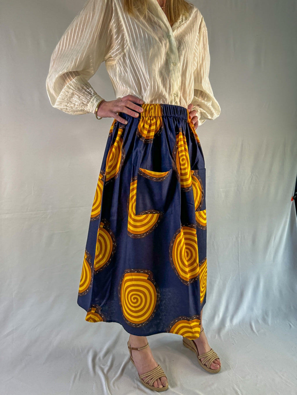 Van Gogh Sunflowers Elastic Waist Midi Skirt