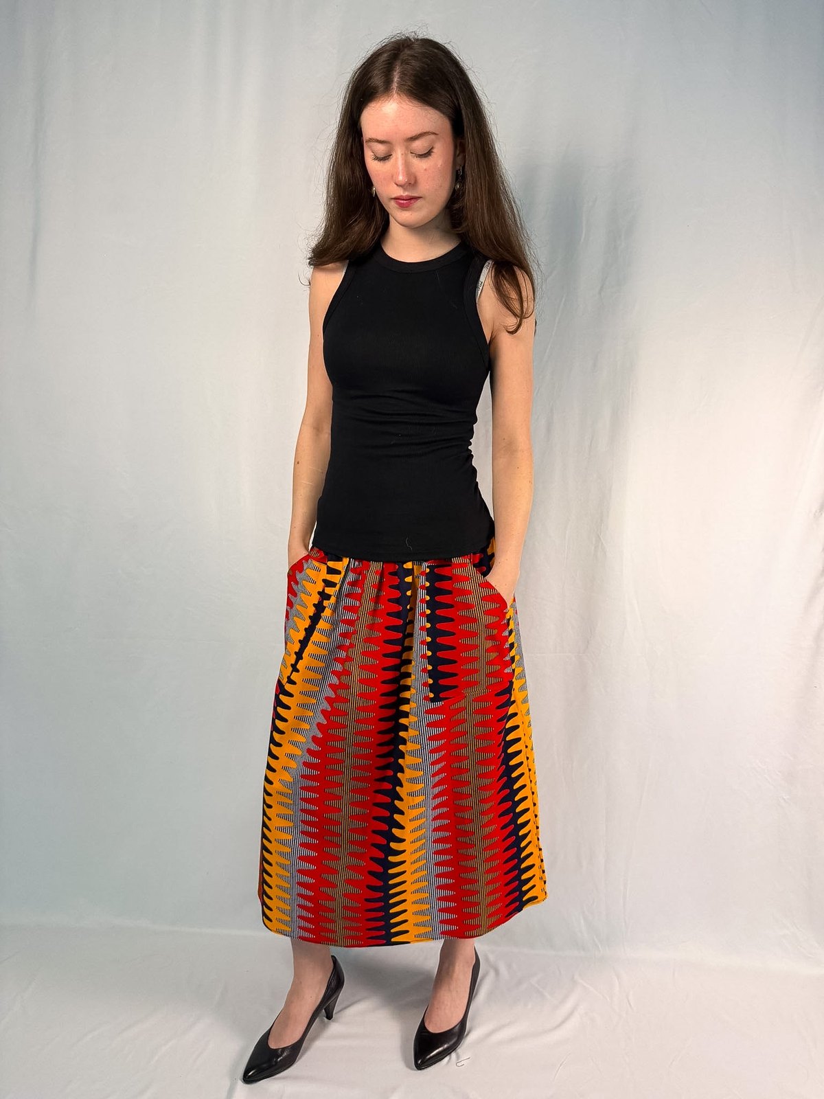 The Origin | Red Rhythm | Elastic Waist Midi Skirt