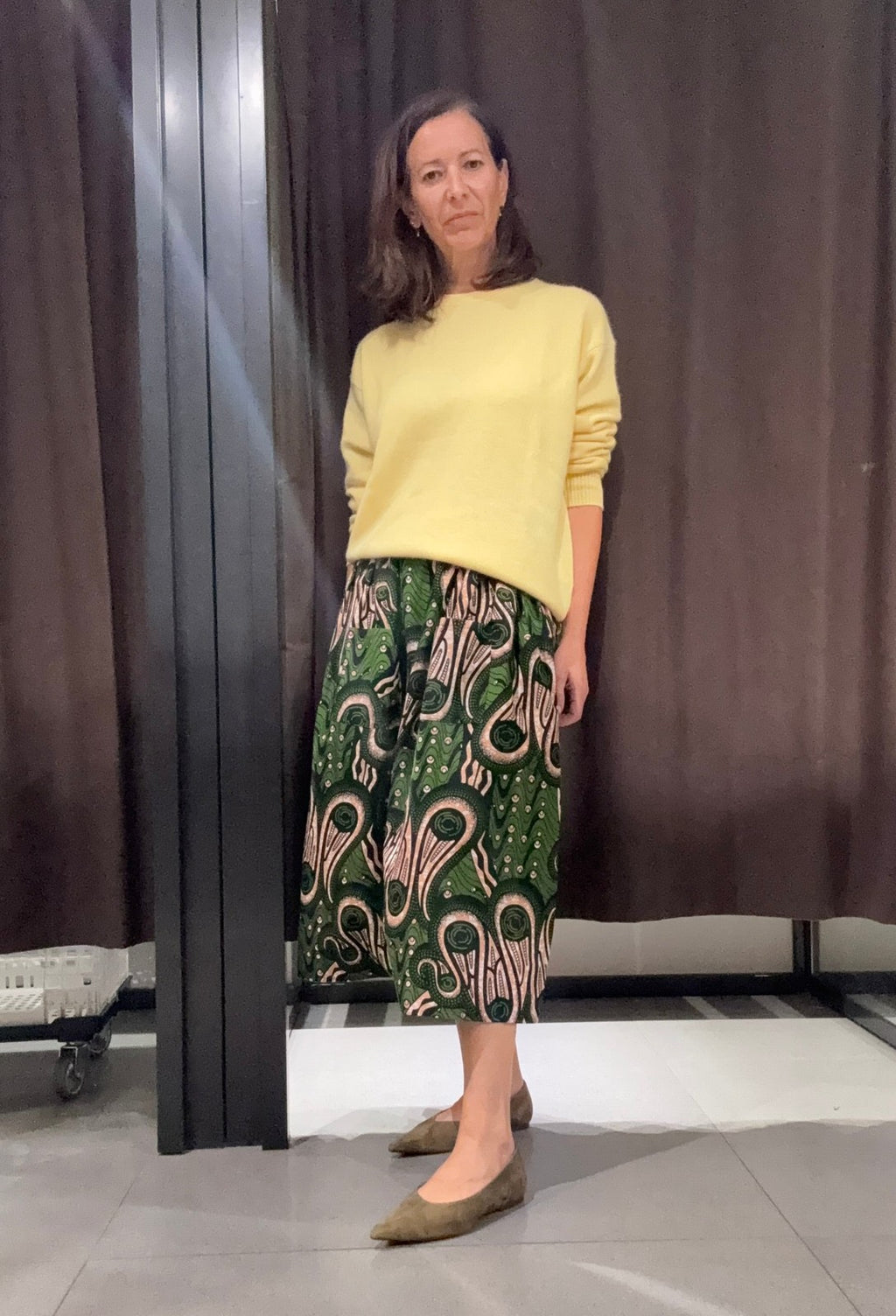 Verde Royale Elastic Waist Midi Skirt