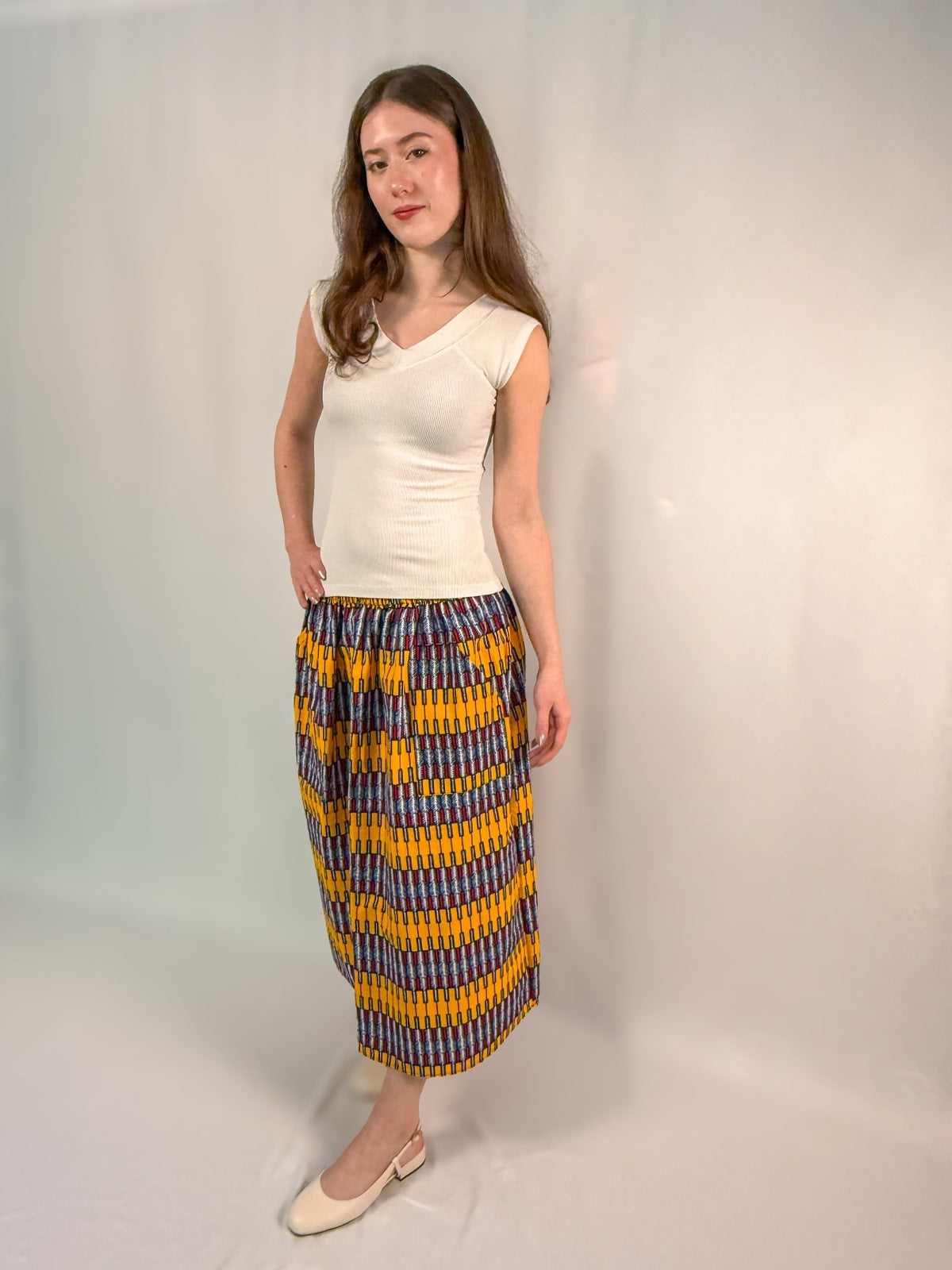 The Origin | Amber Link | Elastic Waist Midi Skirt