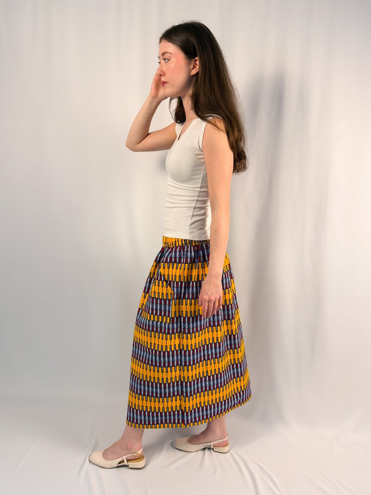 The Origin | Amber Link | Elastic Waist Midi Skirt