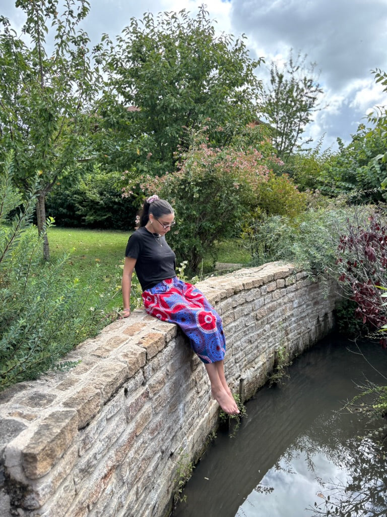 Lilac & Raspberry Midi Skirt with Elastic Waist