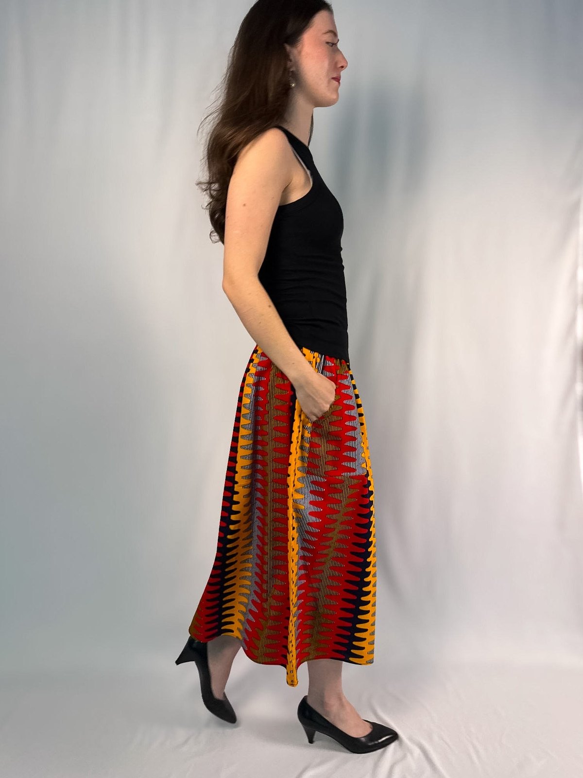 The Origin | Red Rhythm | Elastic Waist Midi Skirt