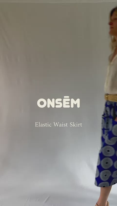 Bright Blue Elastic Waist Midi skirt with African Print