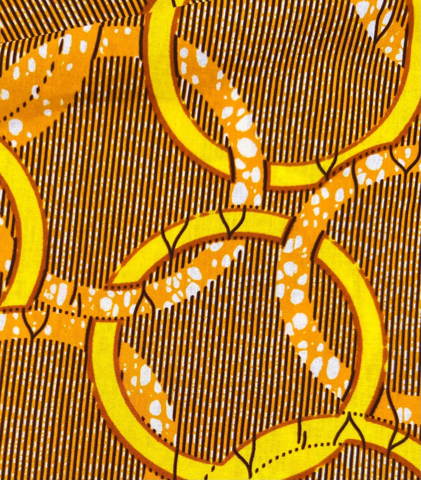 Yellow Circles Elastic Waist Midi Skirt African Print close up